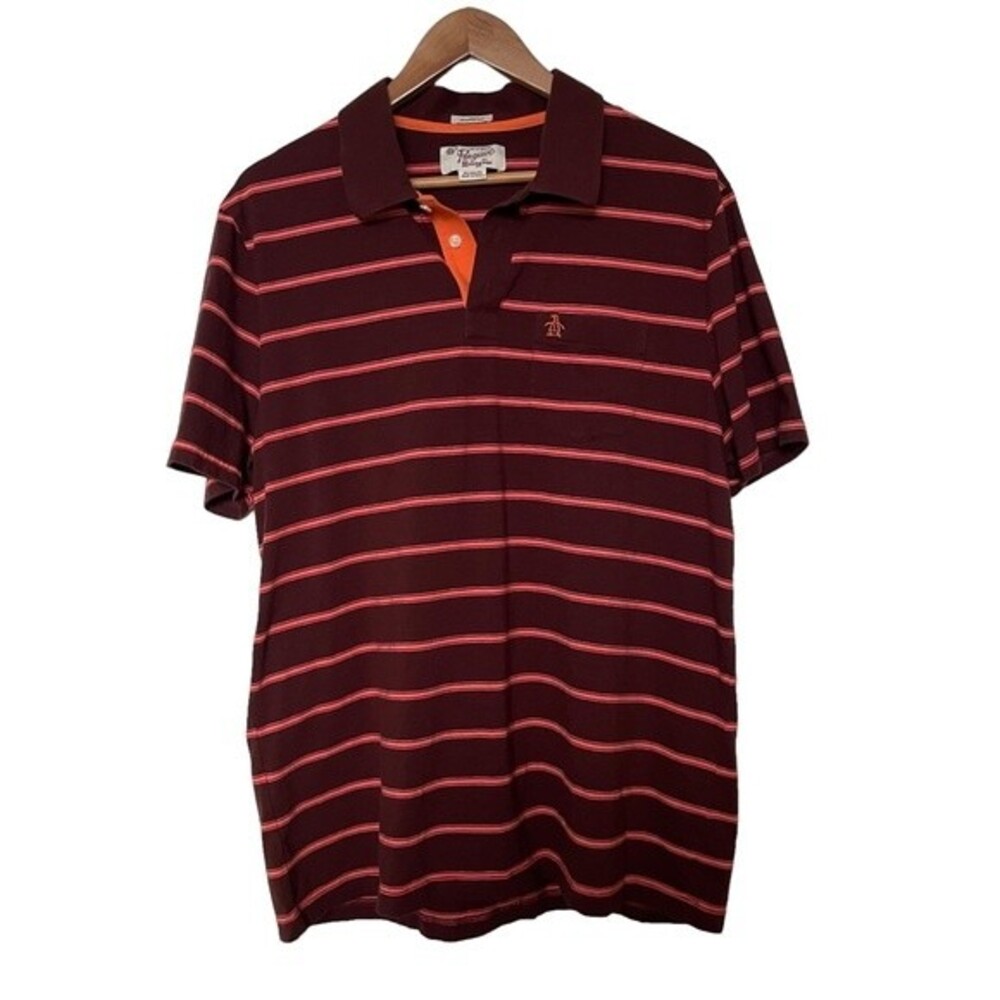 Original Penguin by Munsingwear Men’s Polo Burgundy & Orange Stripes. Size XL